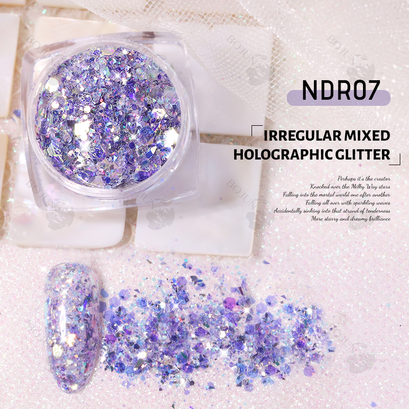 BOJUN NDR07 | Irregular Mixed Holographic Solvent Resistant Glitter Powder(MOQ:1kg/color)